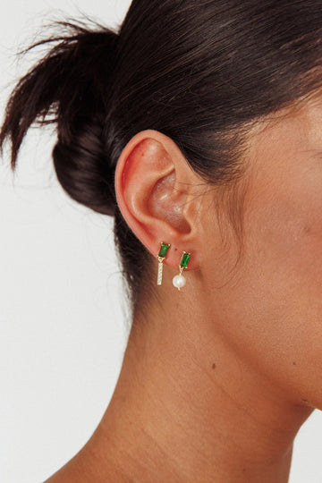 Gold Gem and Irish Pearl Earrings