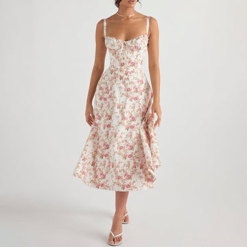 Floral Bustier Waist Dress