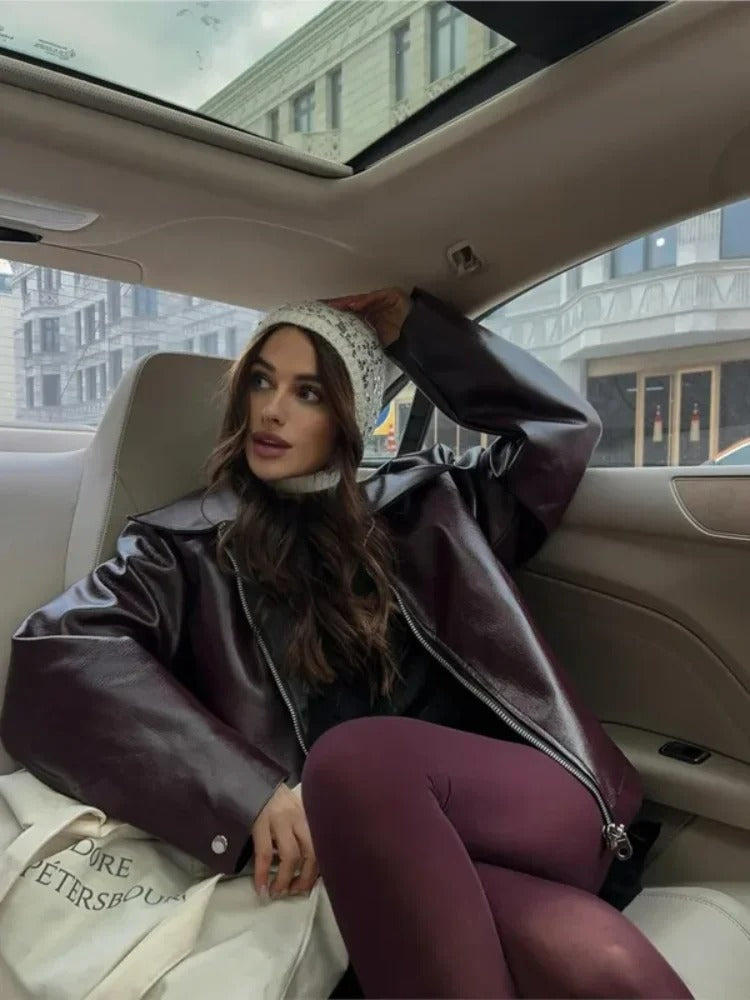LINA | STYLISH LEATHER AUTUMN COAT