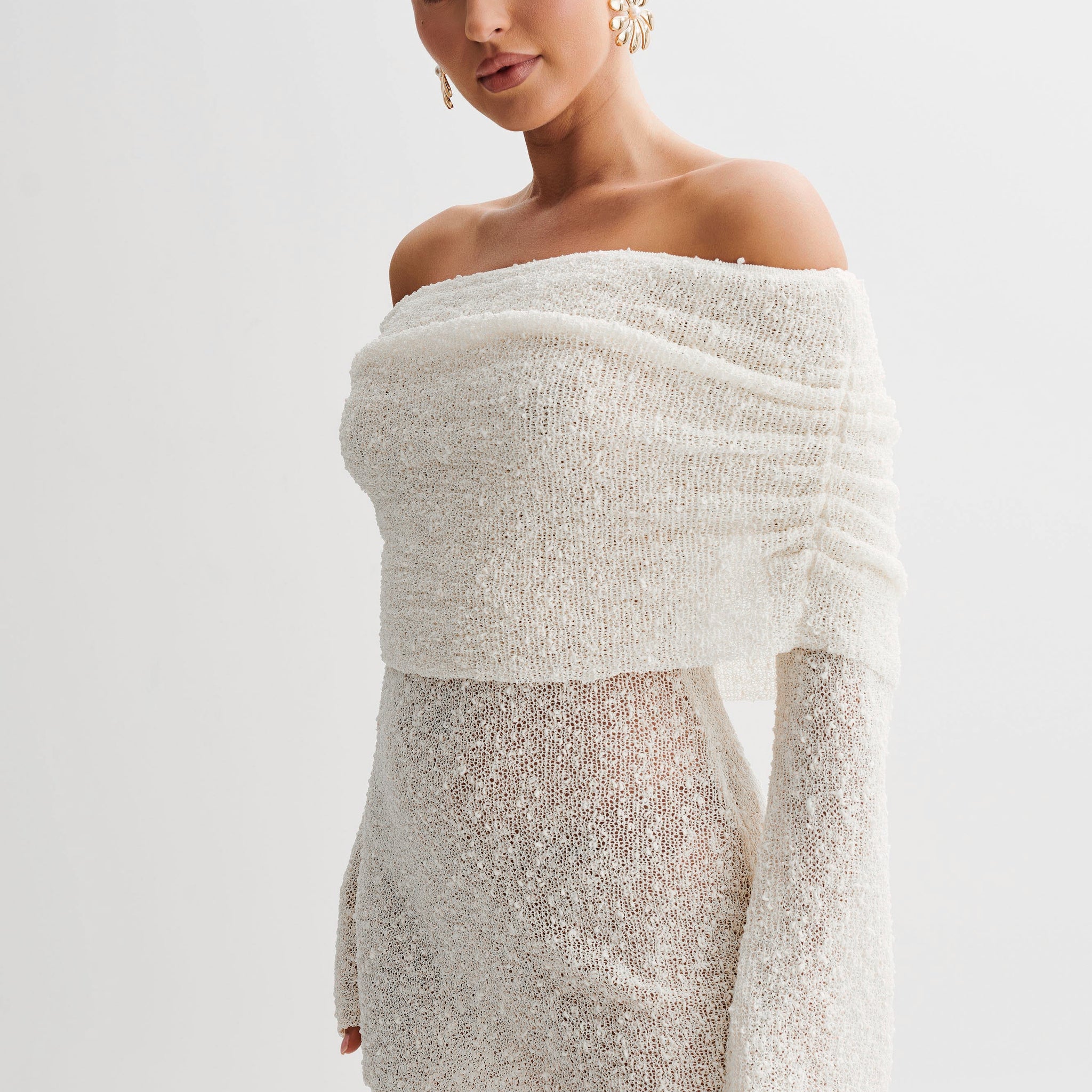 Marisol Off Shoulder Boucle Mini Dress - Ivory