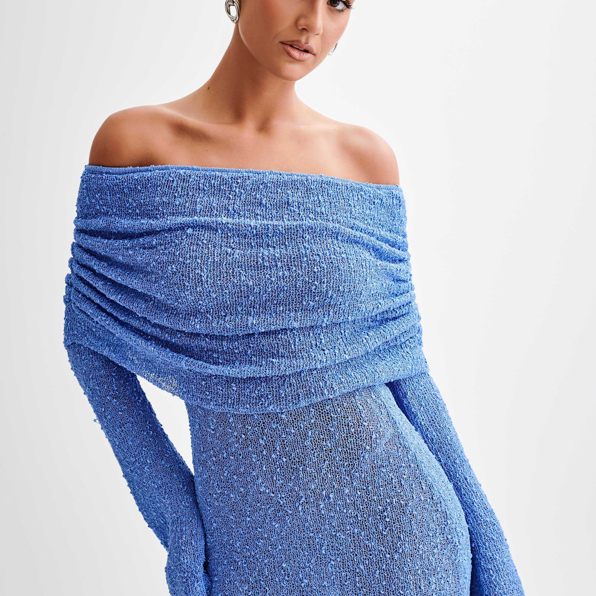 Marisol Off Shoulder Boucle Mini Dress - Periwinkle