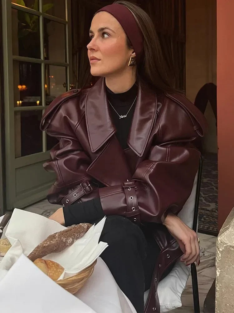 LINA | STYLISH LEATHER AUTUMN COAT