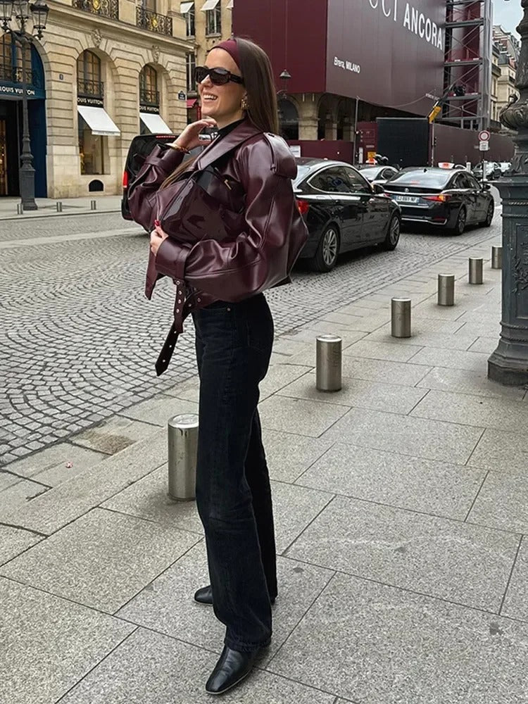 LINA | STYLISH LEATHER AUTUMN COAT