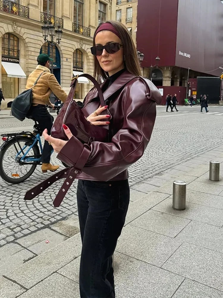 LINA | STYLISH LEATHER AUTUMN COAT