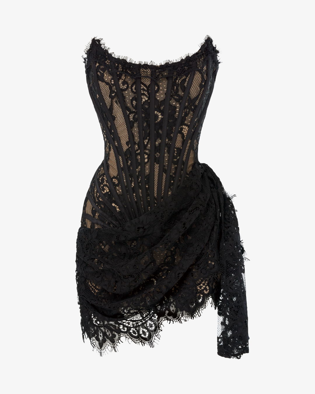 White lace corset draped mini dress