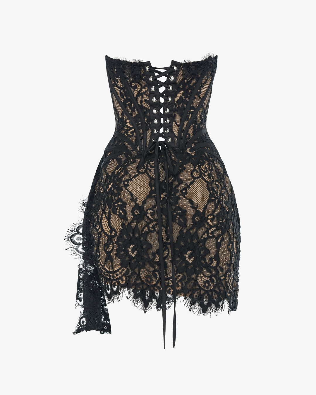 White lace corset draped mini dress