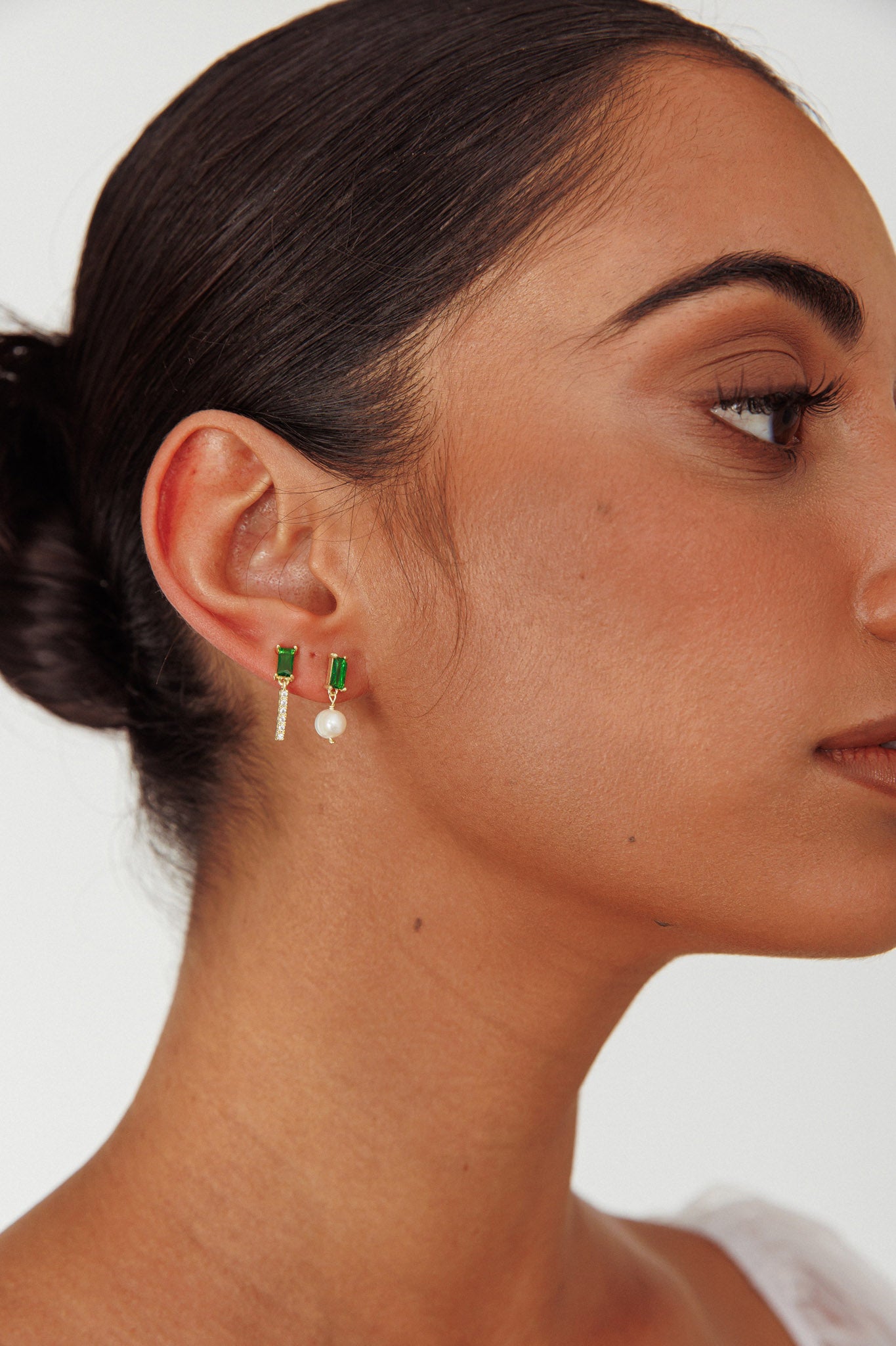 Gold Gem and Irish Pearl Earrings