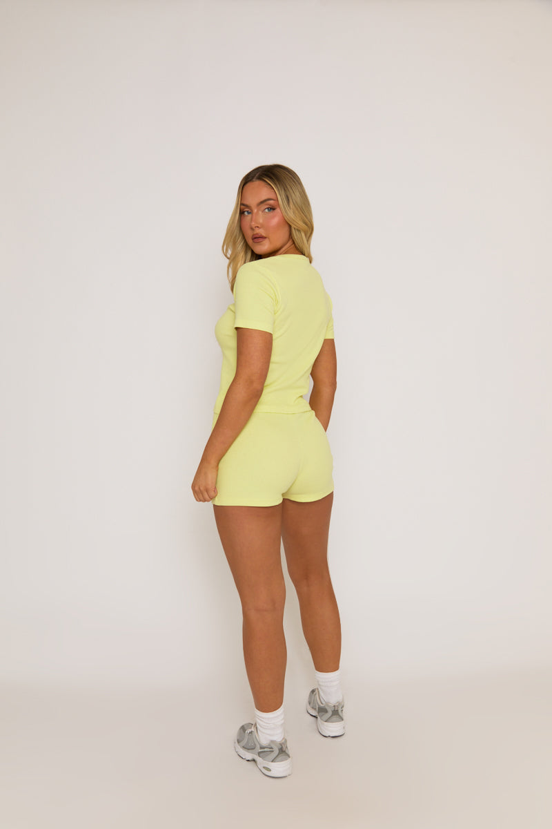 Yellow Rib Button Front Top and Short Co-ord Set - Dua