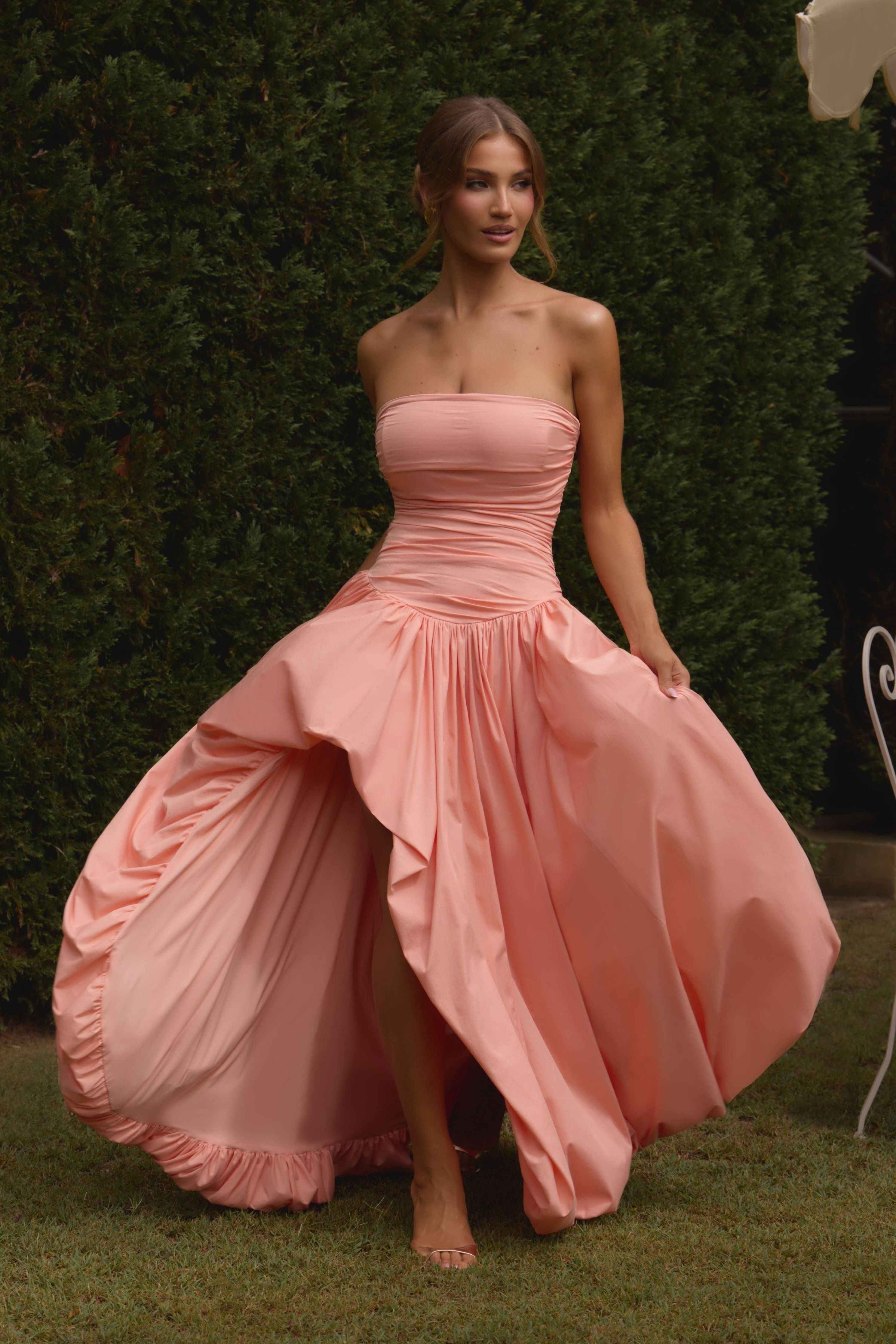Jillian - Satin Ruffle Maxi Dress