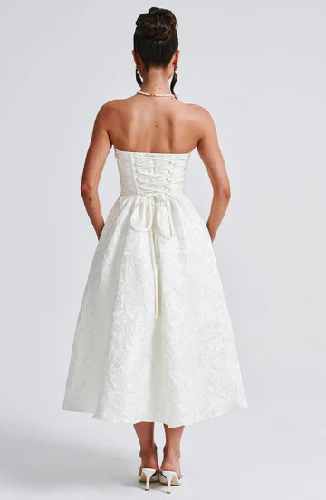 Paula - Strapless Jacquard Midi Dress